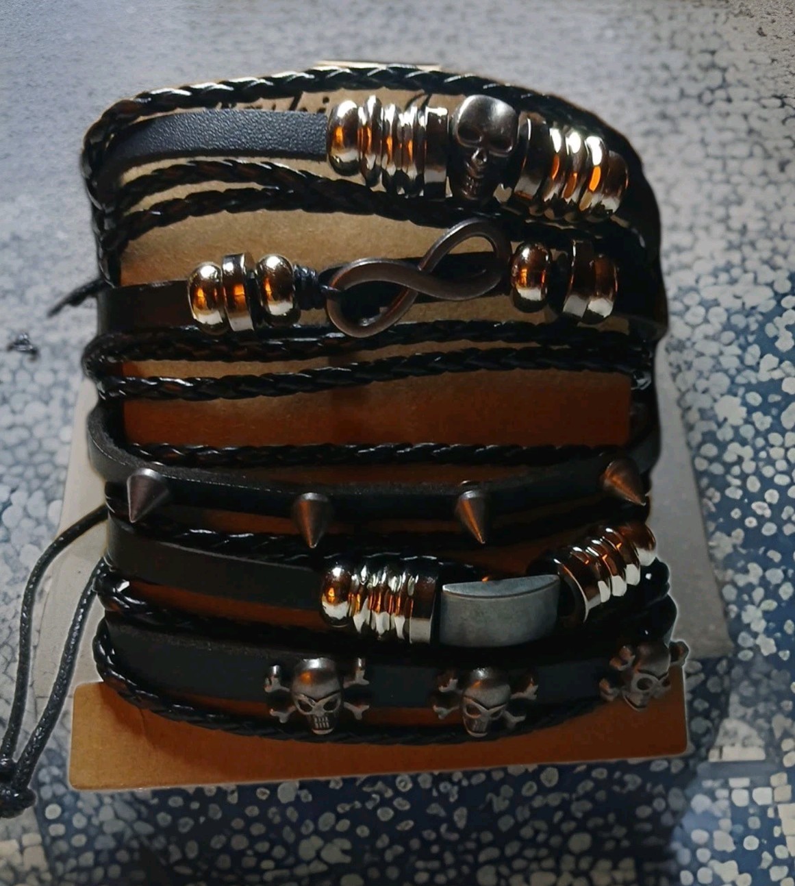 5PACK! LEATHER Tie Up Bracelets! 5 Styles, Skulls,spikes Goth,Biker
