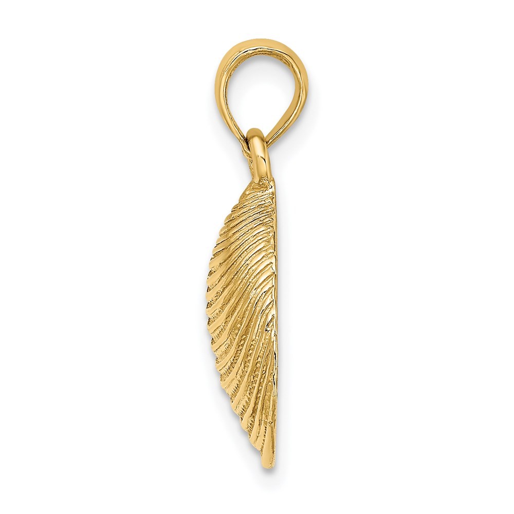 14K Yellow Gold Textured Clam Shell Shape Charm Pendant L-24mm, W-15.9mm