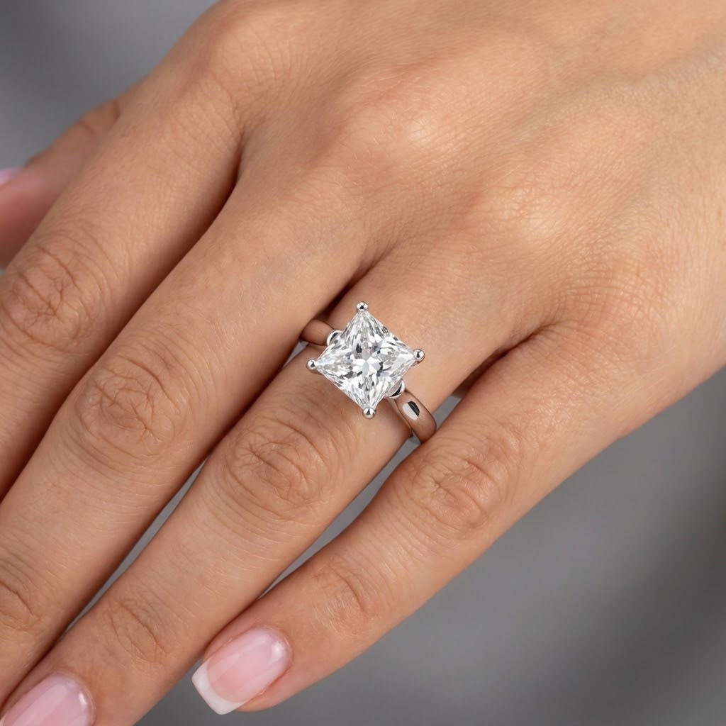 Solitaire Engagement Ring 14K Gold 3.05 Carat Princess Lab-Grown Diamond G VS1
