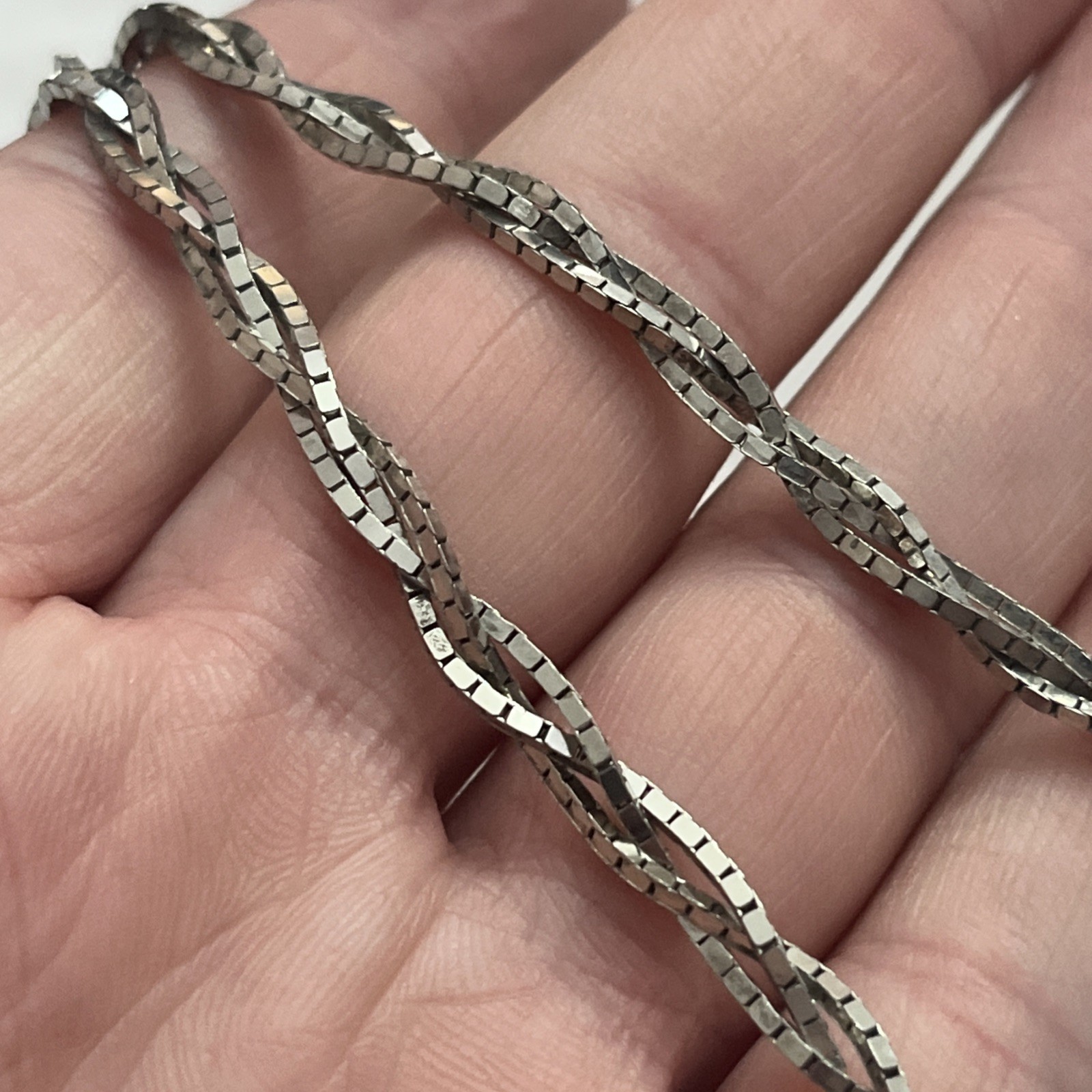 Vtg Sterling Silver SU Italy 3 Strand Braided Box Chain Necklace 24.5” 4mm 22.4G
