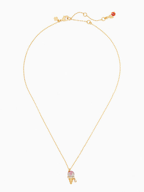 Kate Spade Sundae Ice Cream Cone Mini Pendant Chain Accent Noel Cherry Necklace