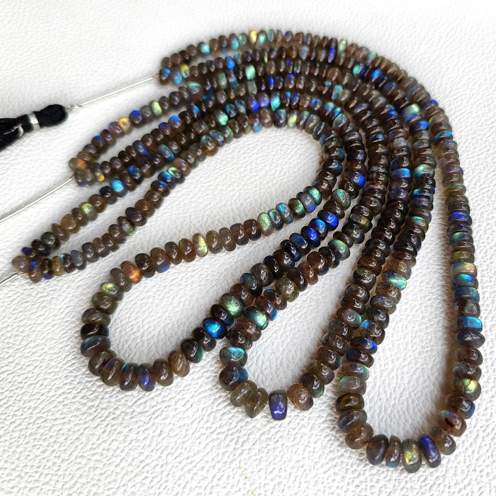6-7mm Smooth Rondelle Labradorite Rainbow Fire 16.5″ Strand Beads India Gems