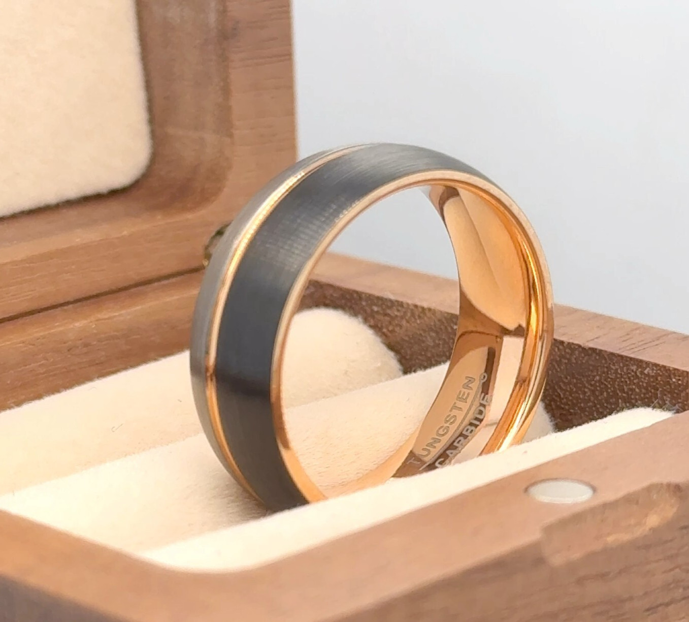 8mm Rose Gold Silver Black Tungsten Band Free Engraved Ring November Gift Ring