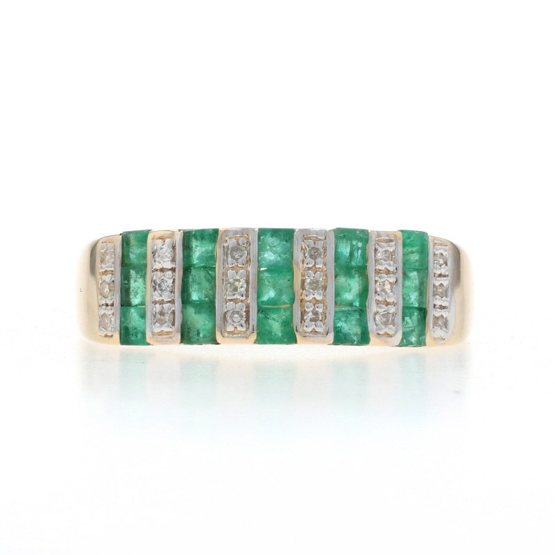 Yellow Gold Emerald Diamond Cocktail Band – 14k Square .96ctw Ring