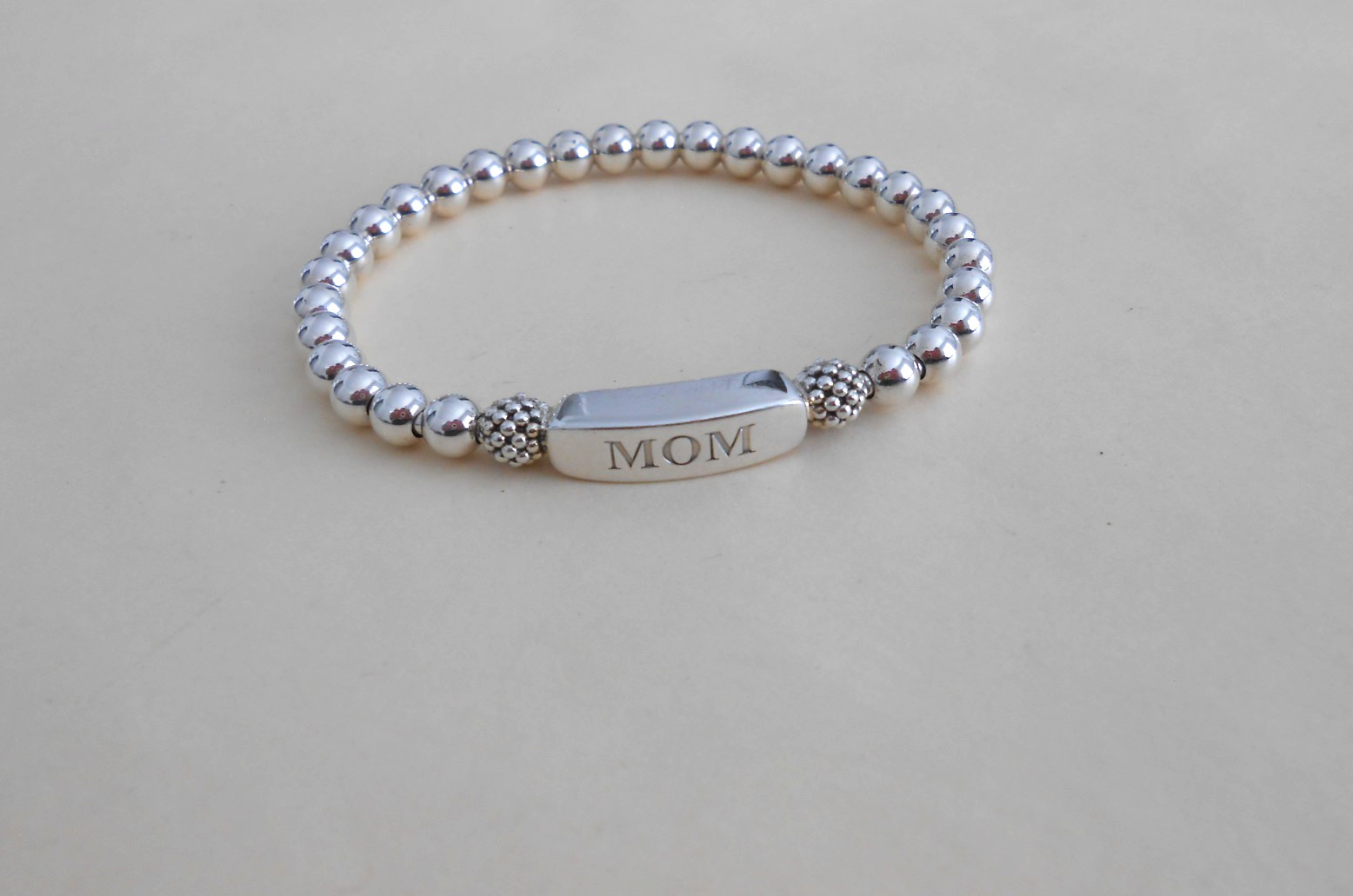 $400 LAGOS Silver 5MM Signature Caviar Mom Stretch Bead Bracelet Size S