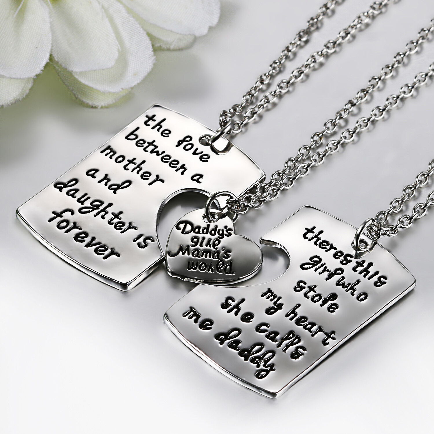 3Pcs Dad Daughter Mommy Keychain Pendant Necklace Family Jewelry Birthday Gift