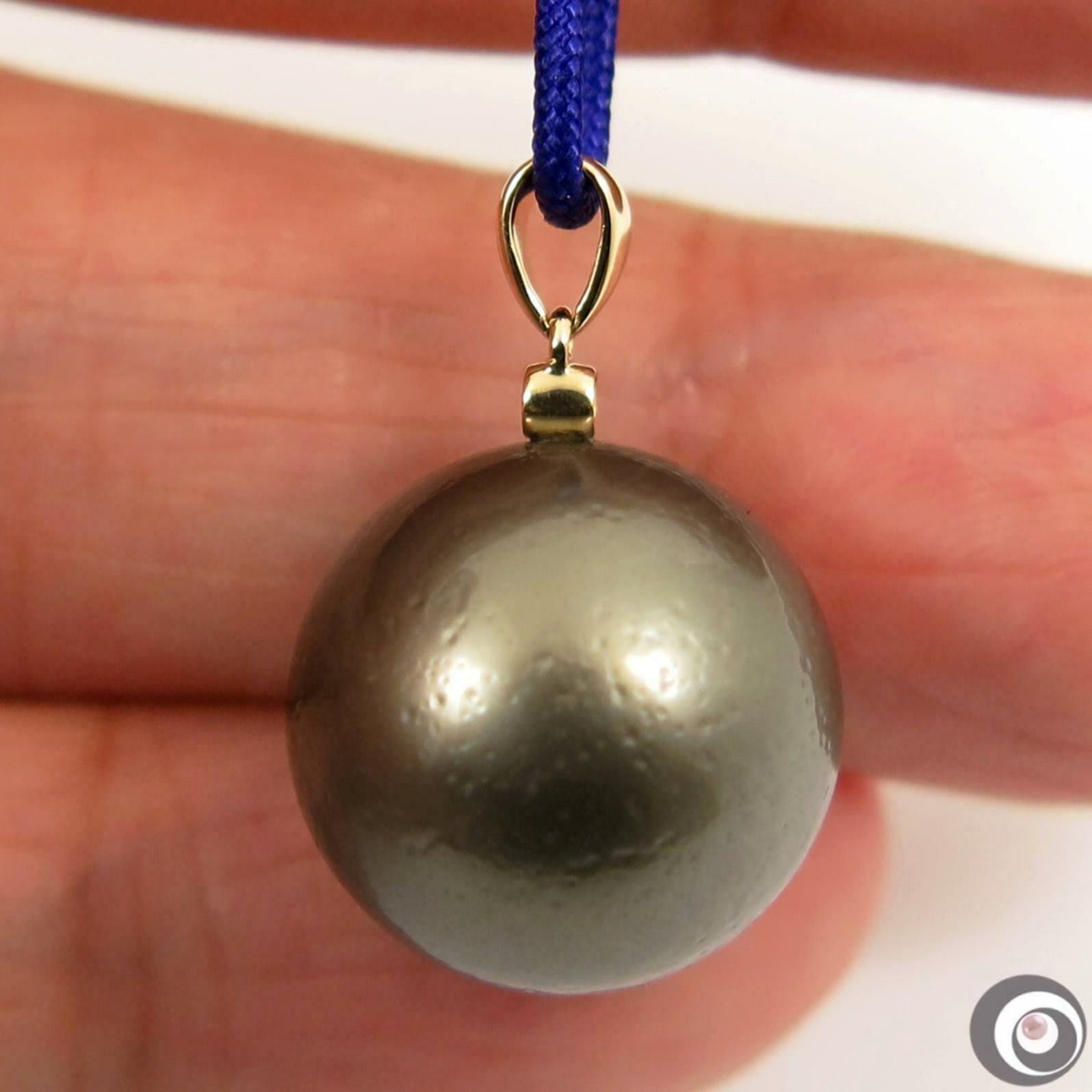 Enormous 15.2mm Tahitian South Sea Pearl Pendant, 14K Solid Gold+Diamond #P5155