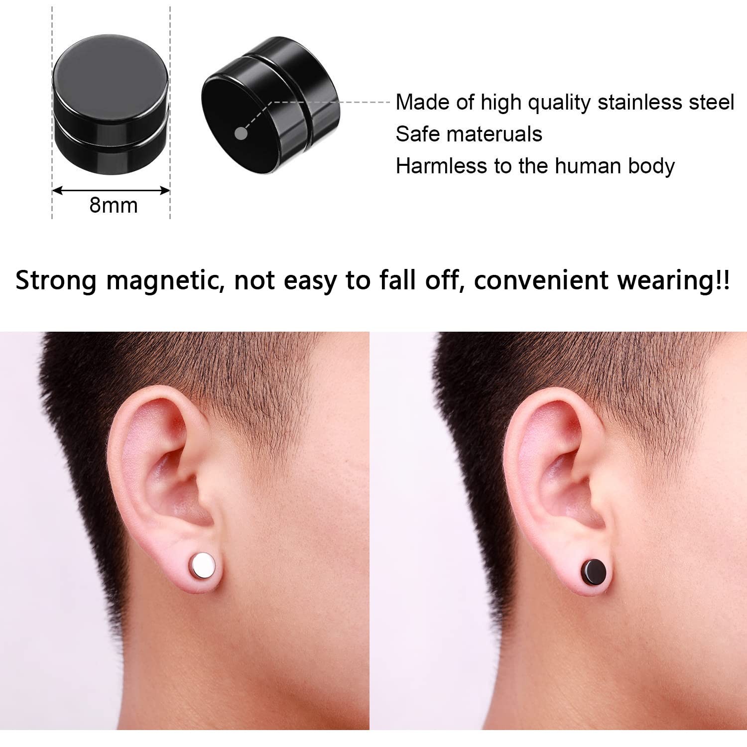 11 Pairs Nonpierced Earrings Set for Men Women Cross Titanium Steel Hoop Dang…