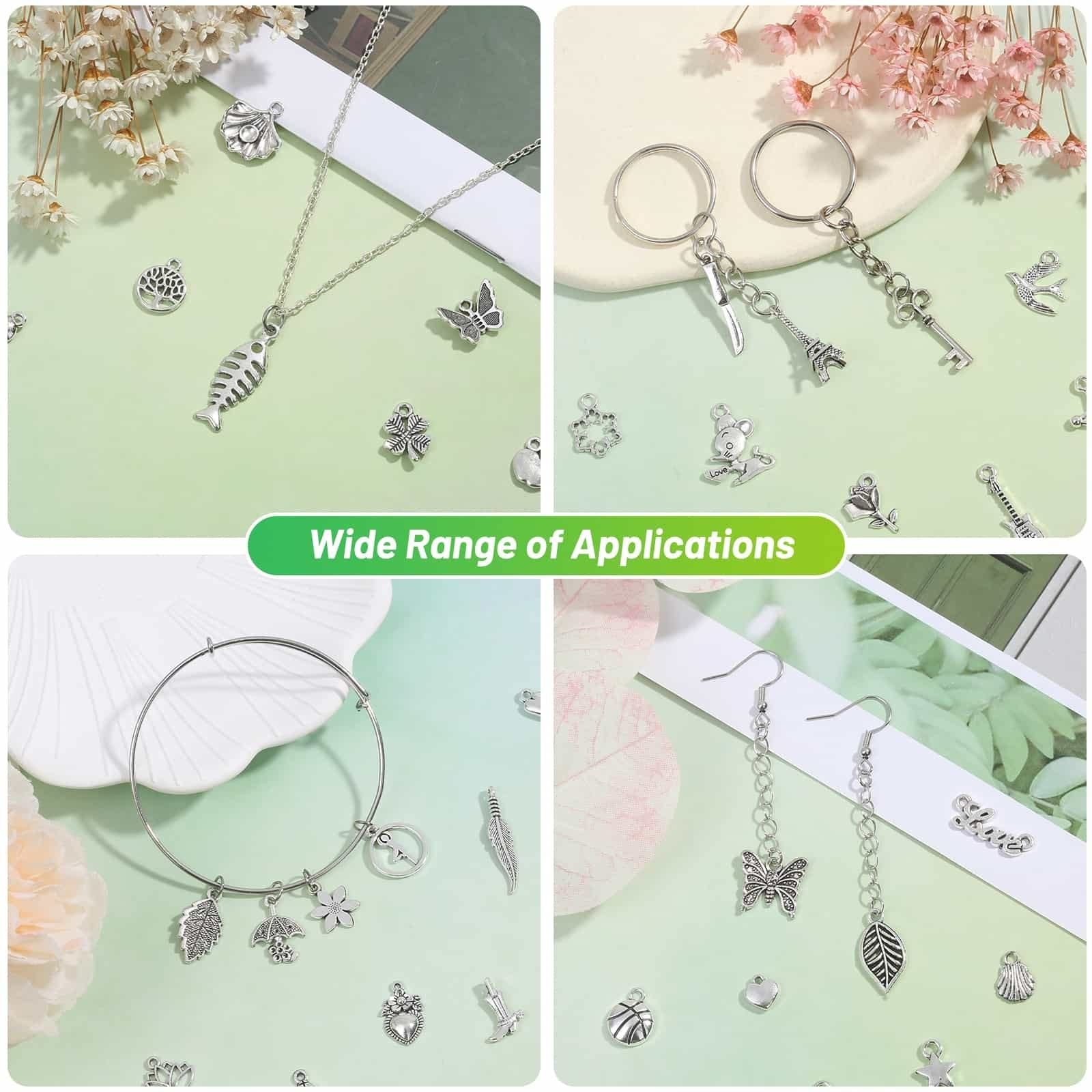 Acejoz 200Pcs Silver Charms for Jewelry Making and Bracelets, Small,