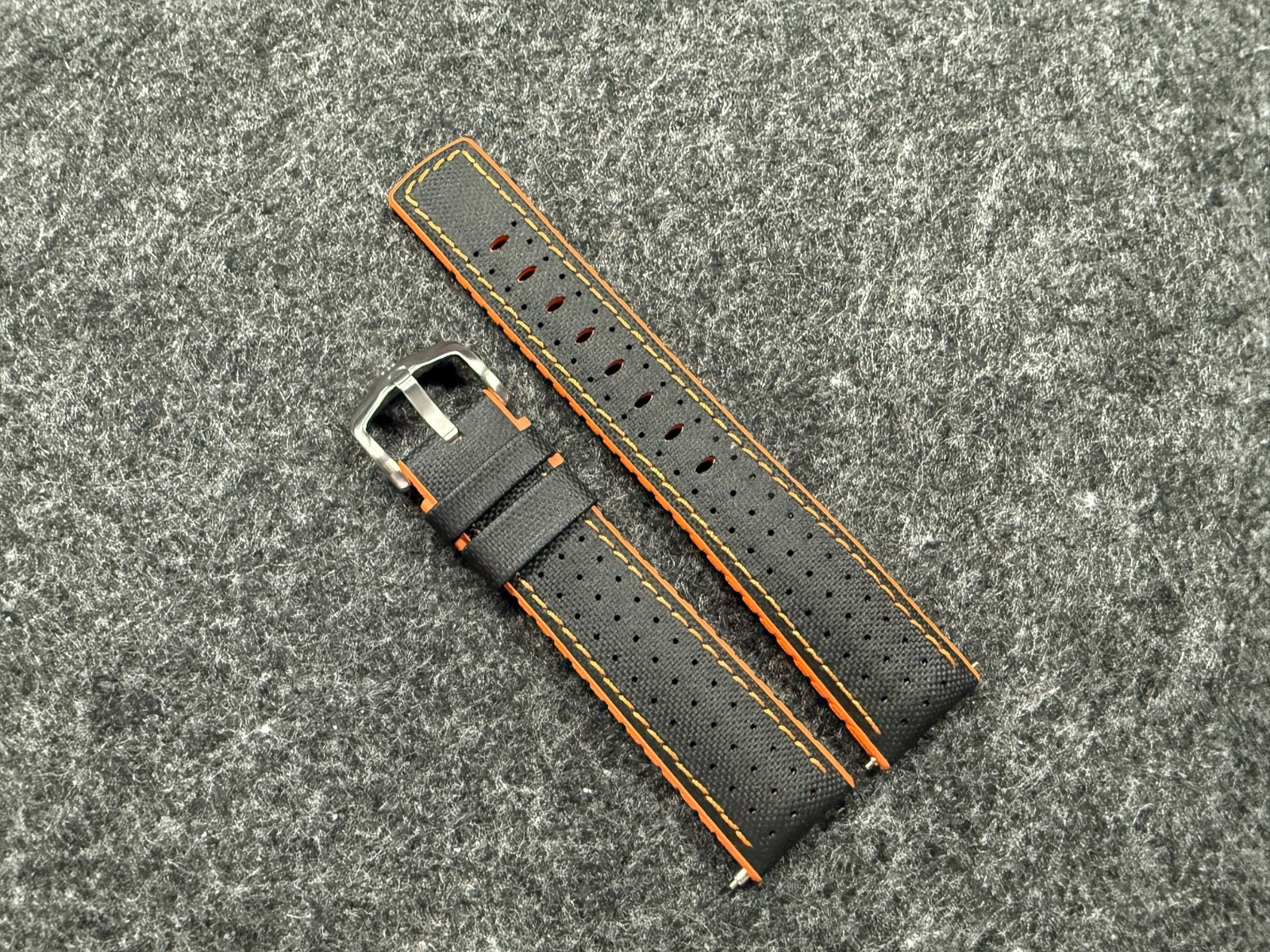 Hirsch Robby Sailcloth Effect Performance Rubber 20mm Black Orange Watch Strap