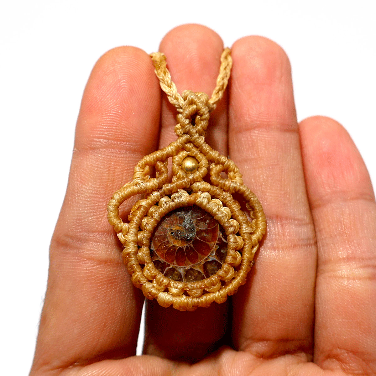 Ancient Spiral of Time~ Natural Ammonite Fossil Hand Woven OOAK Macrame Necklace