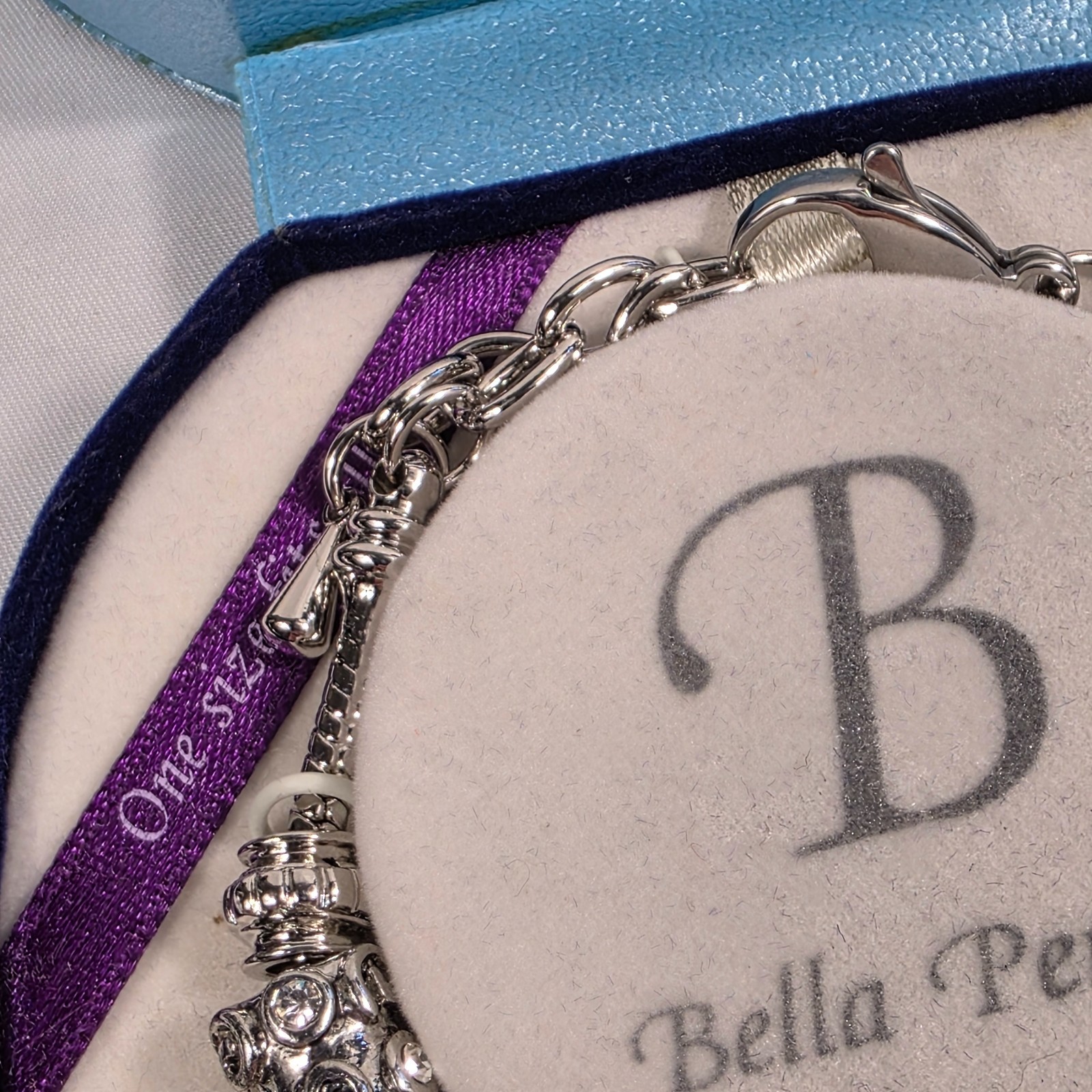 Bella Perlina Silver-Tone Charm Bracelet White Pearl Beads Crystal Accents NEW