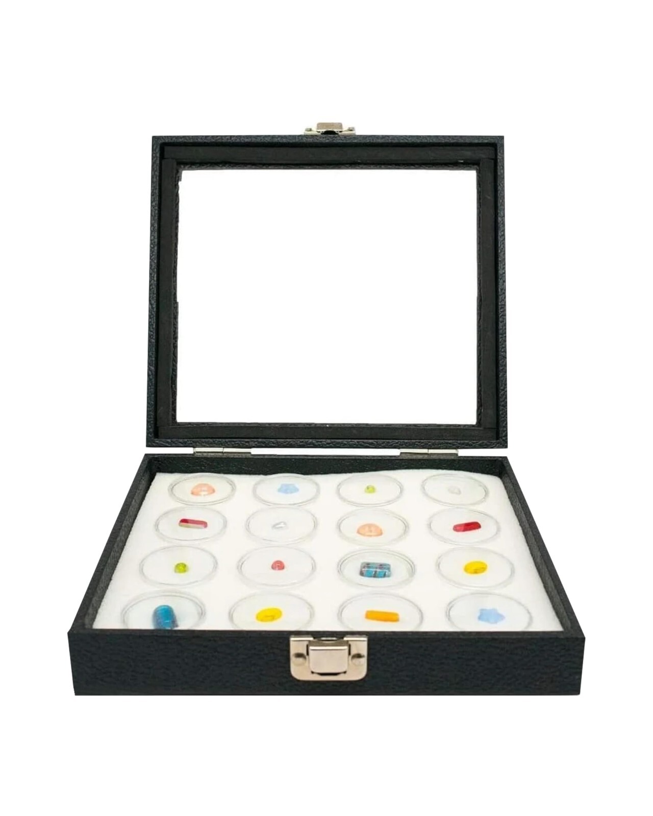 Novel Box Glass Top Black Jewelry Gemstone Display Case With Gem Jar Tray Insert