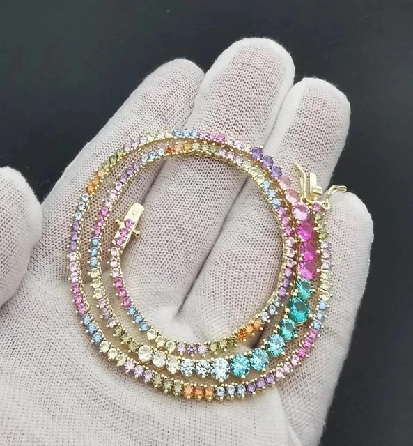 22CT Round Cut Multi-Color Lab Created Diamond 14k Yellow Gold Plated Necklace