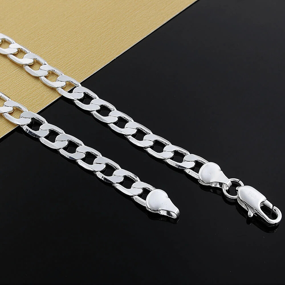 925 Sterling Silver Necklace high quality Jewelry 16-30 inches 8MM necklace