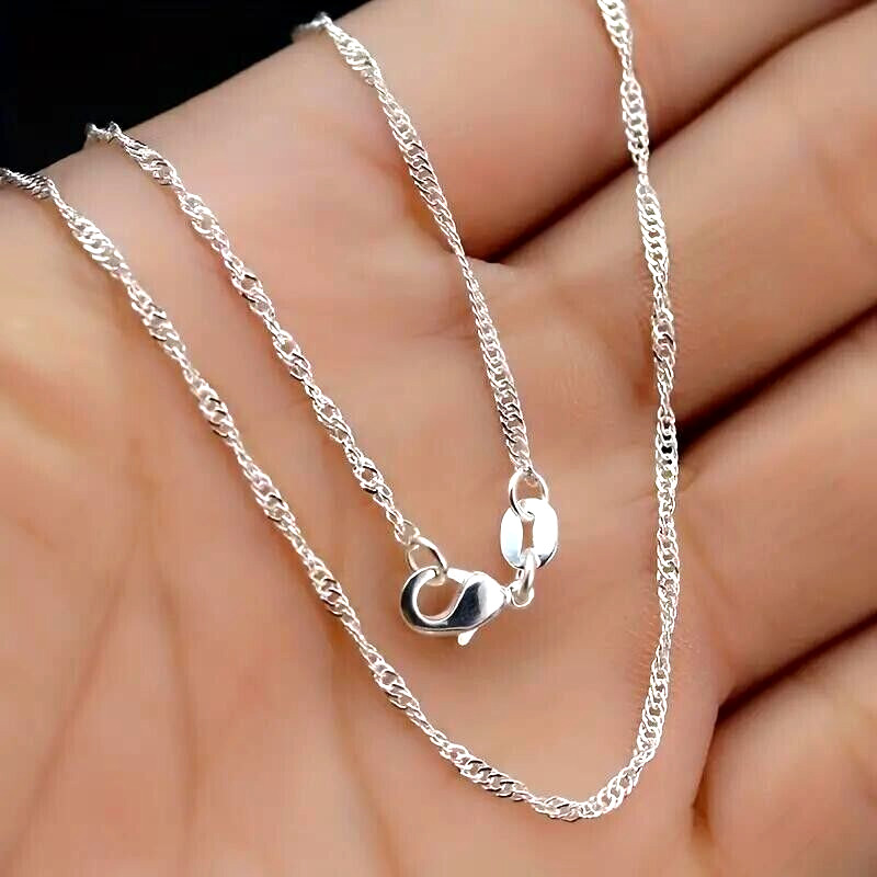 20 Inch Fashion 925 Sterling Silver Water Necklace Punk Flat Link Chain Women