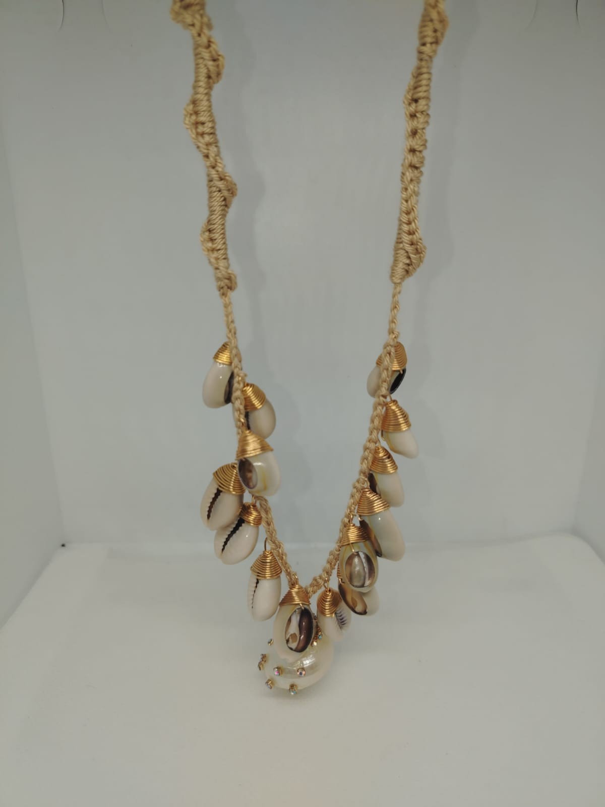 Stunning handmade crochet shell necklace Unique faux cowrie seashell boho beach