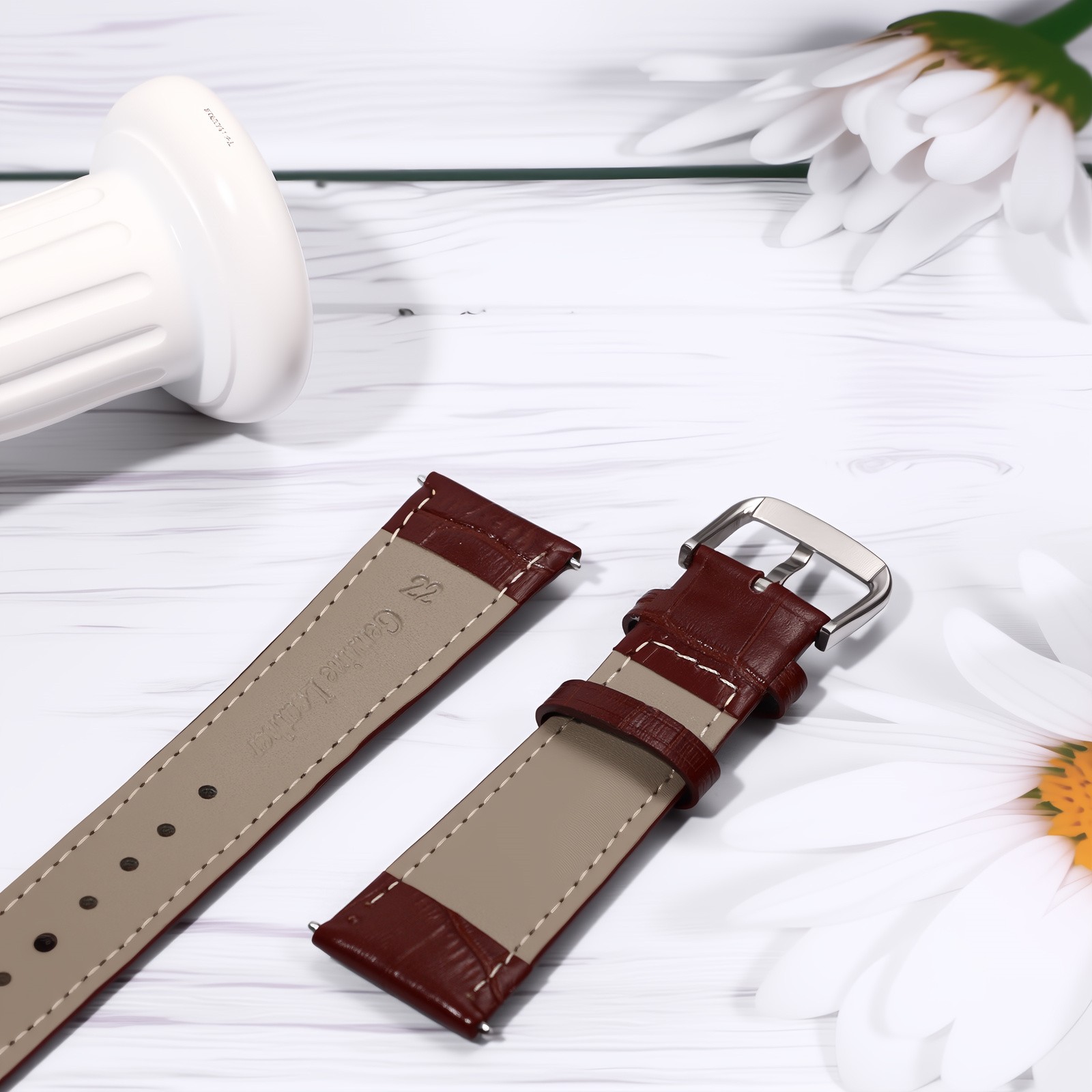 Genuine Leather Replace Stainless Steel Buckle Spare Watch Strap Width18-24mm