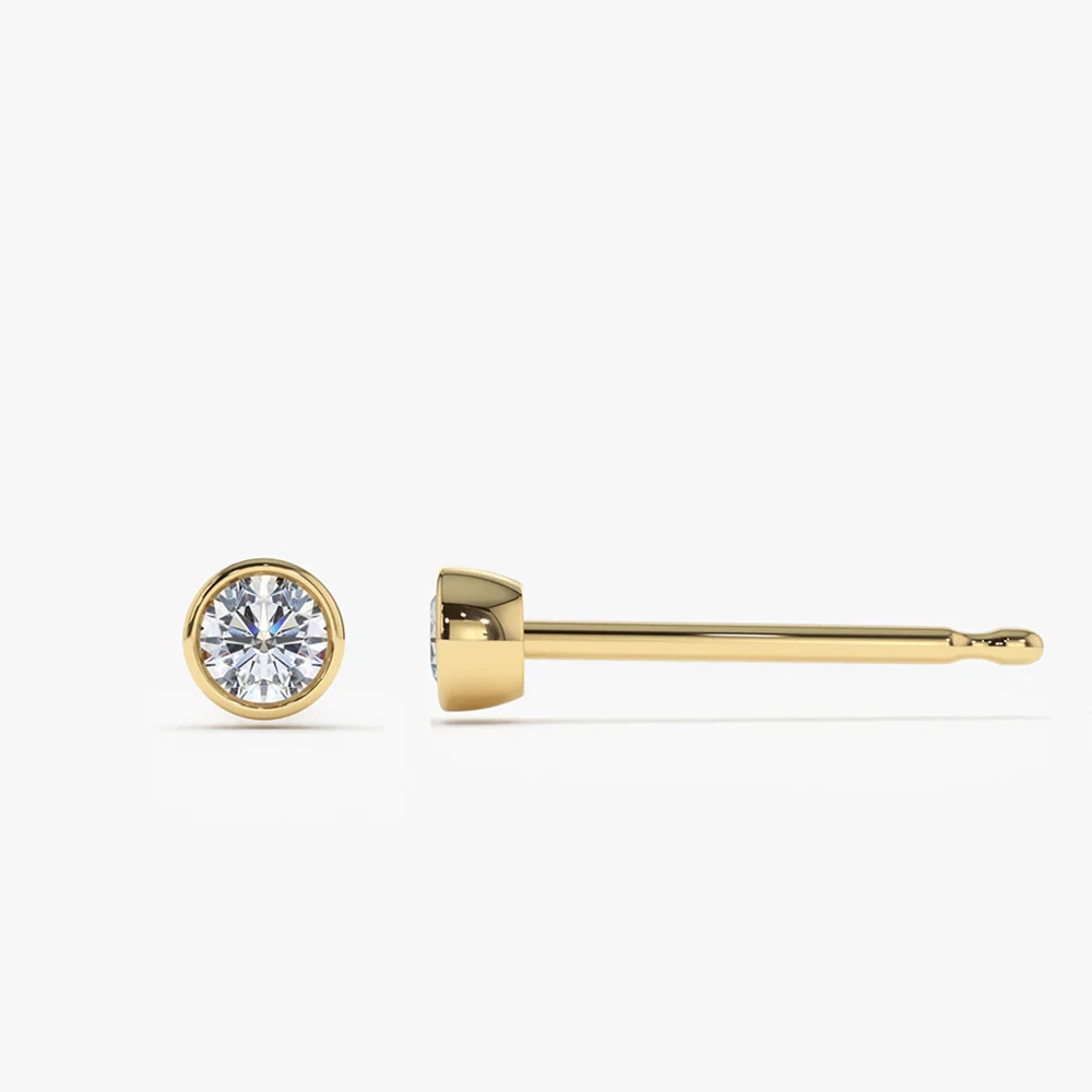 Round Cut H-I/SI Clarity Natural Diamond 14K Gold Bezel Set Stud Helix Earrings