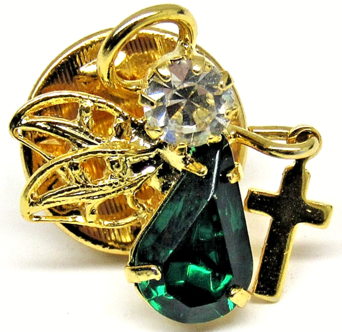 Blessed Angels Roman Inc USA May Emerald Color Lapel Pin Birthstone Faith Gift