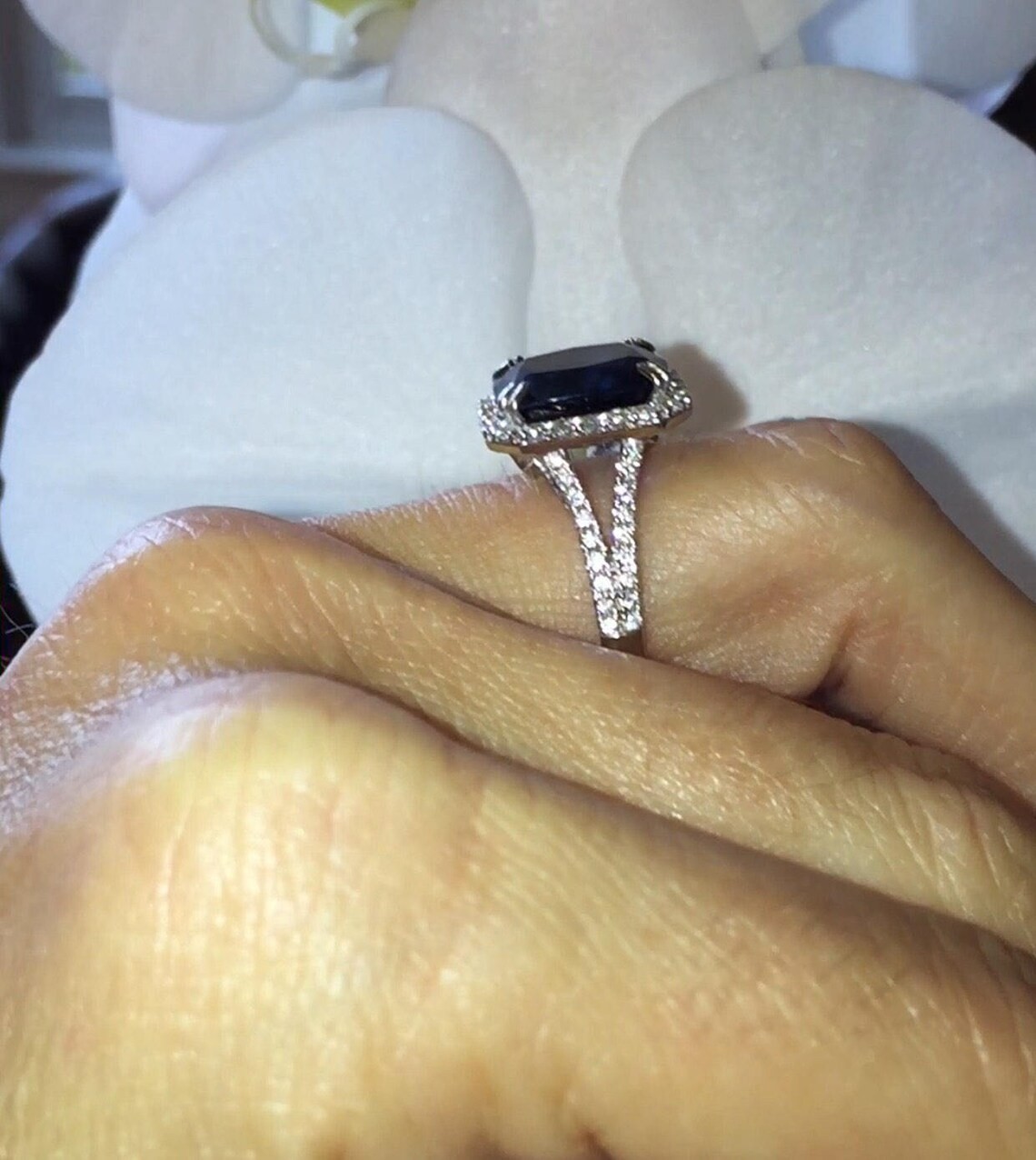 4.50 Ct Emerald Natural Sapphire & Diamond Engagement Ring 14K White Gold Size 6