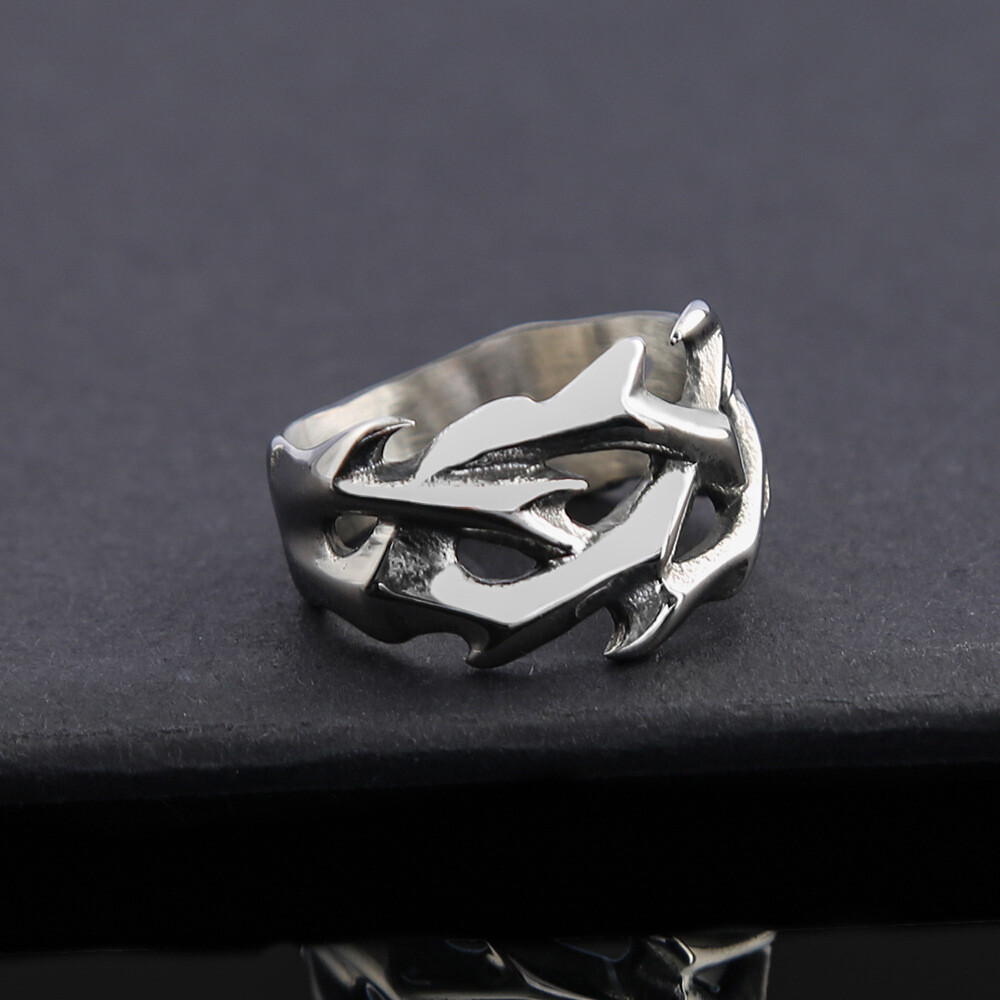 Vintage Crown of Thorns Mens Ring Christian Faith Stainless Steel Ring for Men
