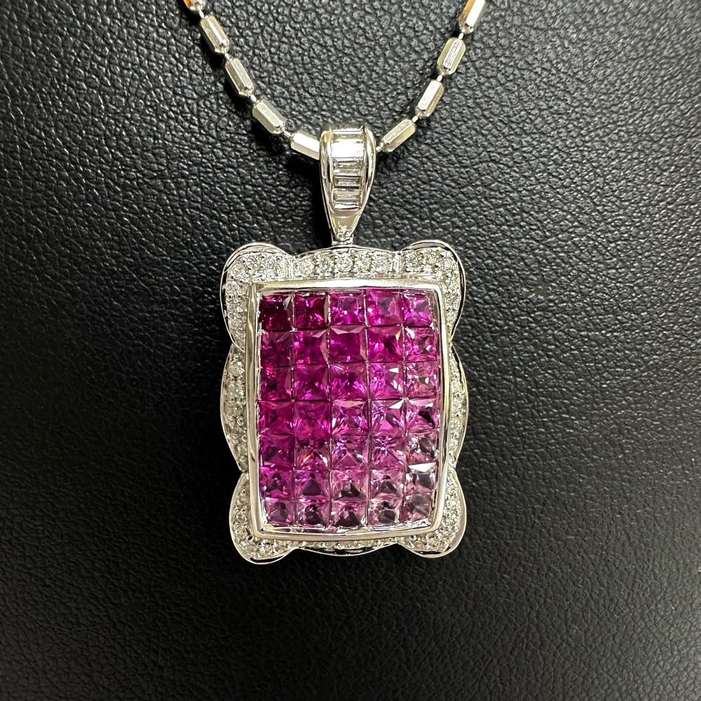 Pink sapphire 1.90ct total Ruby 1.40ct in total diamond 0.25ct in total Neck…