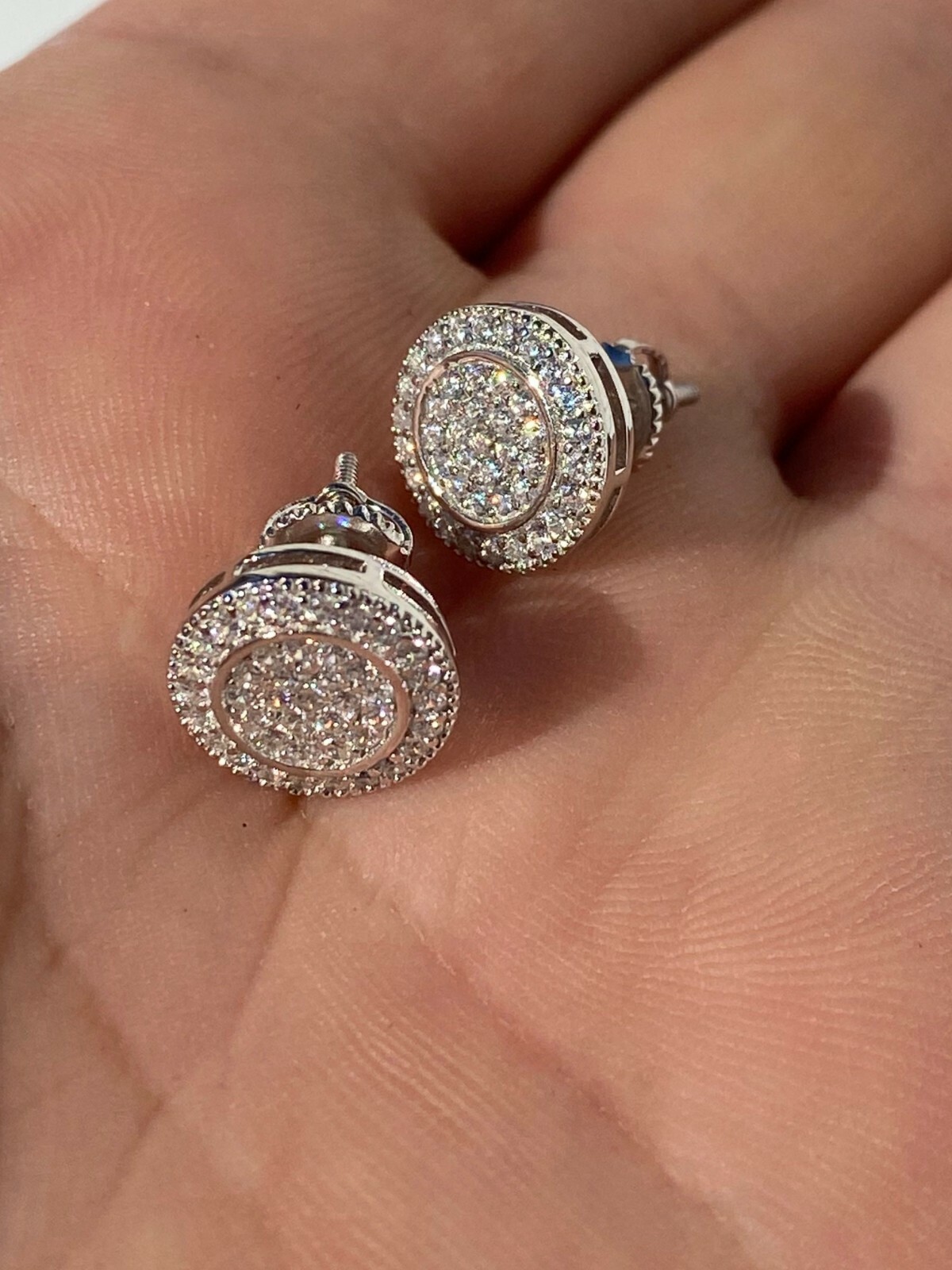 Real 925 Silver Iced Moissanite Hip Hop Men’s Earrings Studs Passes Tester