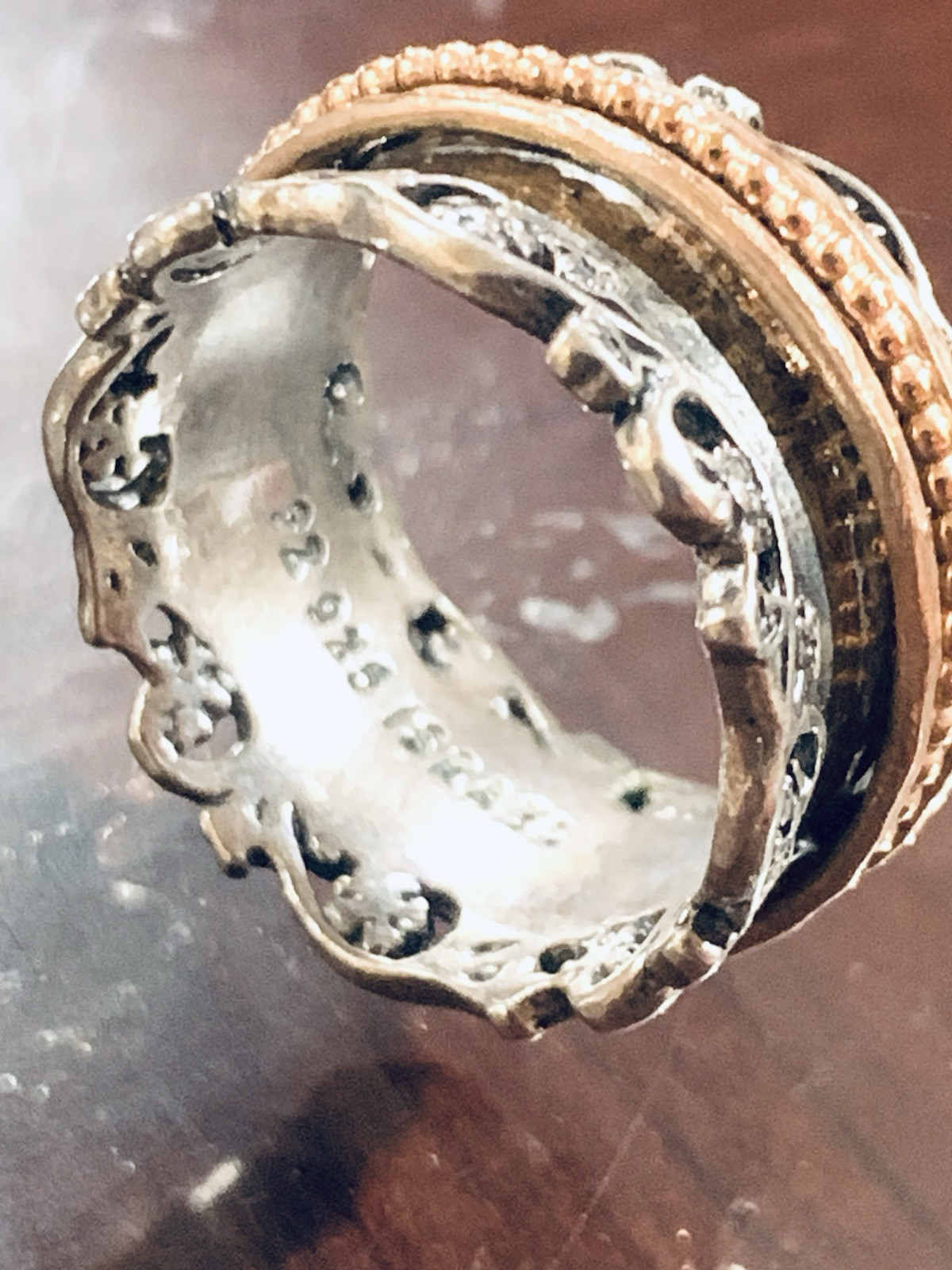 PZ PAZ Creations Israel Sterling Gold Rose Gold Spinner Ring – Size7.75
