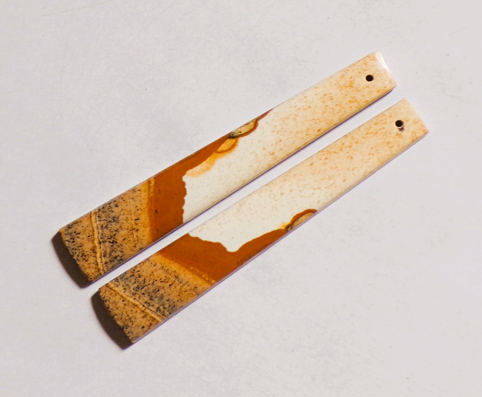 39.65 Cts Natural Picture Jasper Drilled Cabochon Match Pair Gemstone 60X10MM 12