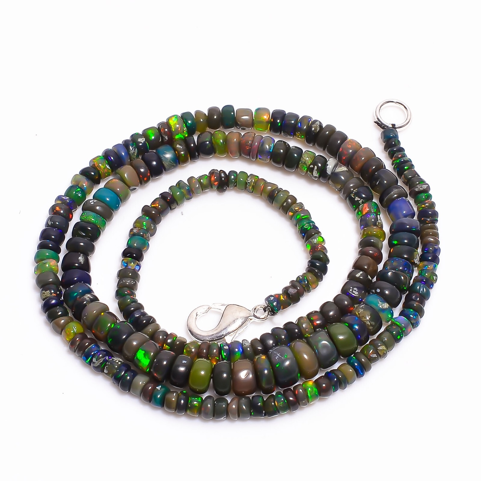 Black Ethiopian Opal Rondelle Smooth Beads 3X2 6X4 mm Necklace 17.5″ A-5276