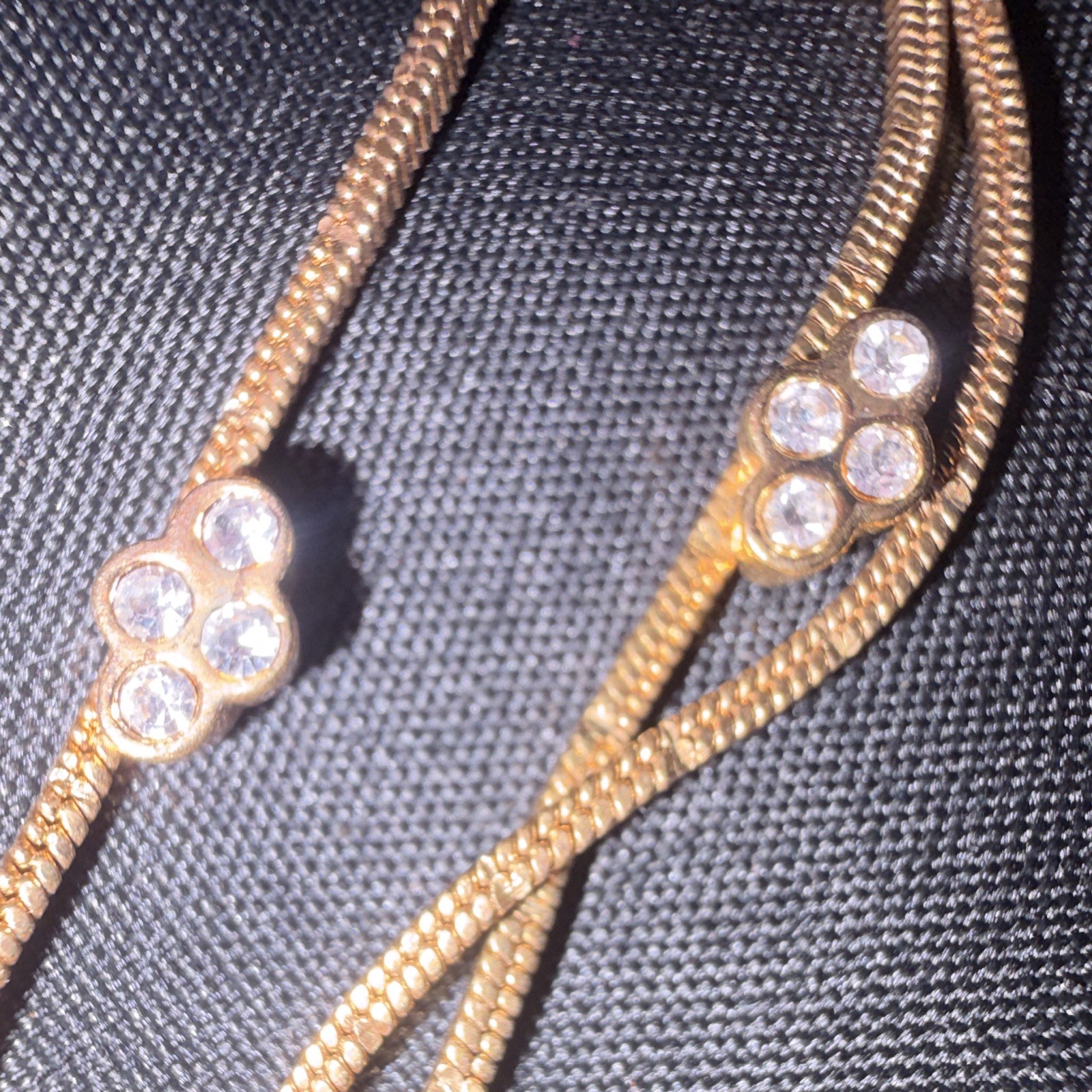Gold-Tone Layered Snake Chain Necklace Clear Round Crystal Charms Lobster Adj