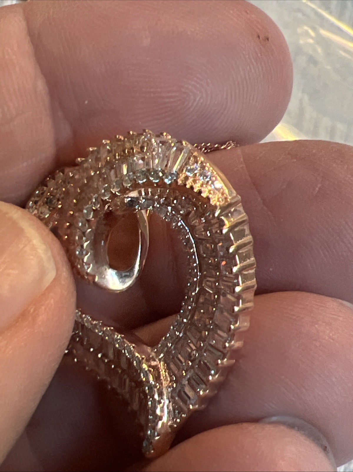 White Cubic Zirconia 18K Rose Gold Over 925 Heart Pendant w 18 Chain #JH9