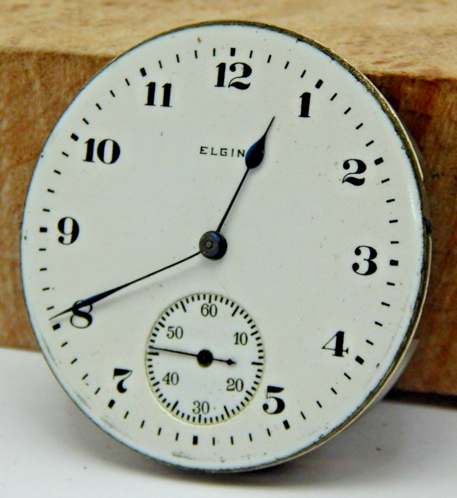 Antique 1921 Elgin 291 16s 7 jewel men’s pocket watch movement with dial & hands