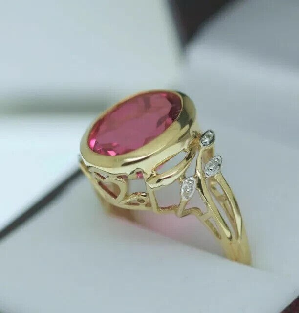 2.20Ct Oval Cut Simulated Ruby & Diamond Anniversary Ring 14K Yellow Gold Finish