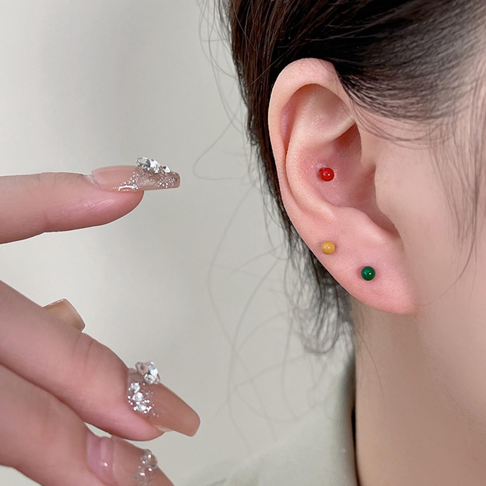 14K Gold Surgical Steel Small Ball Stud Earrings for 3mm, Green 3mm 1 Pairs