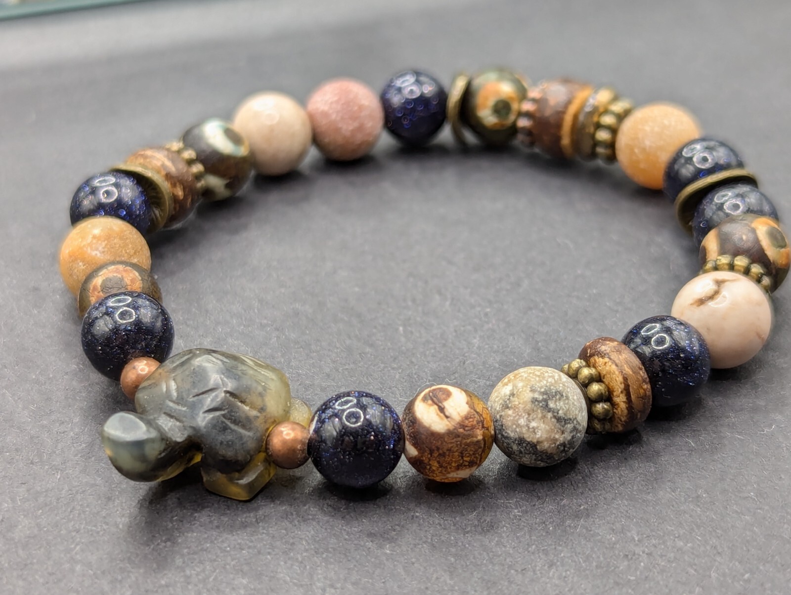 Women’s Turtle Boho Earthy Beaded Stretch Bracelet (16cm) Small Wrist