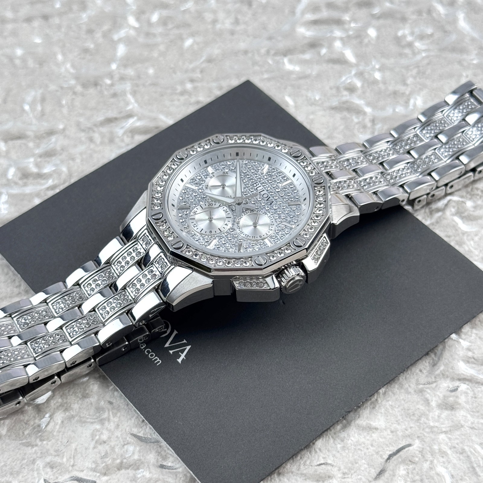 Bulova Octava Silver Pave Crystal Men’s Quartz Chronograph Watch 96C134