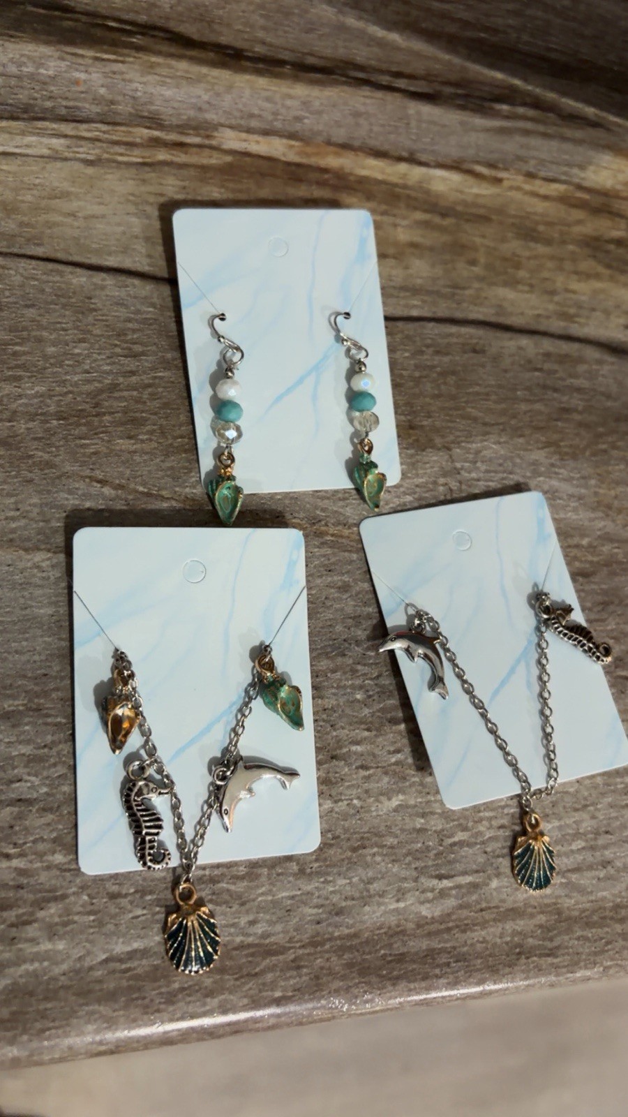 Sea Life Charm Jewelry Set Earrings Bracelet Necklace Silver Gold Green Blue