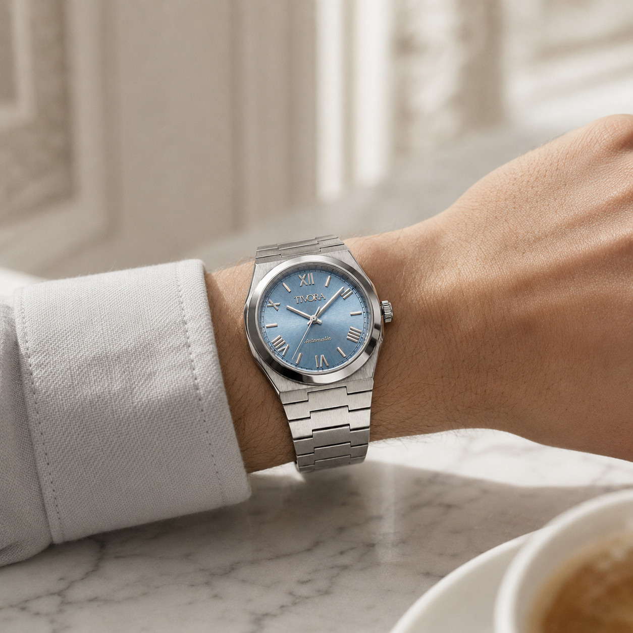 TÍVORÁ Échelon Argent Steel Ice Dial – Custom Branded Automatic Watch