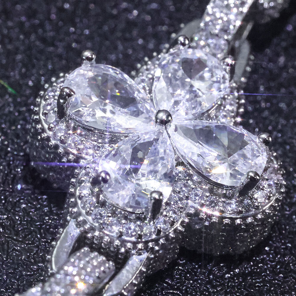 10mm Women’s Four-leaf Clover Iced CZ Out Tennis Chain Bracelet Men Gold Plated