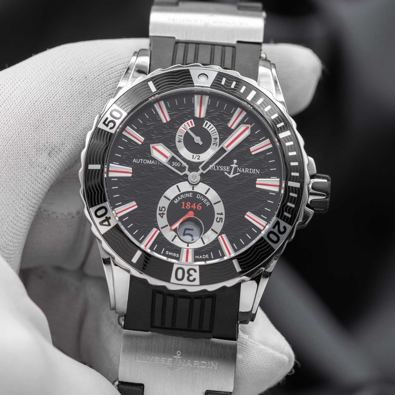 Ulysse Nardin Marine Diver 44mm Auto Black Dial Deployant clasp Ref# 263-10-3/92