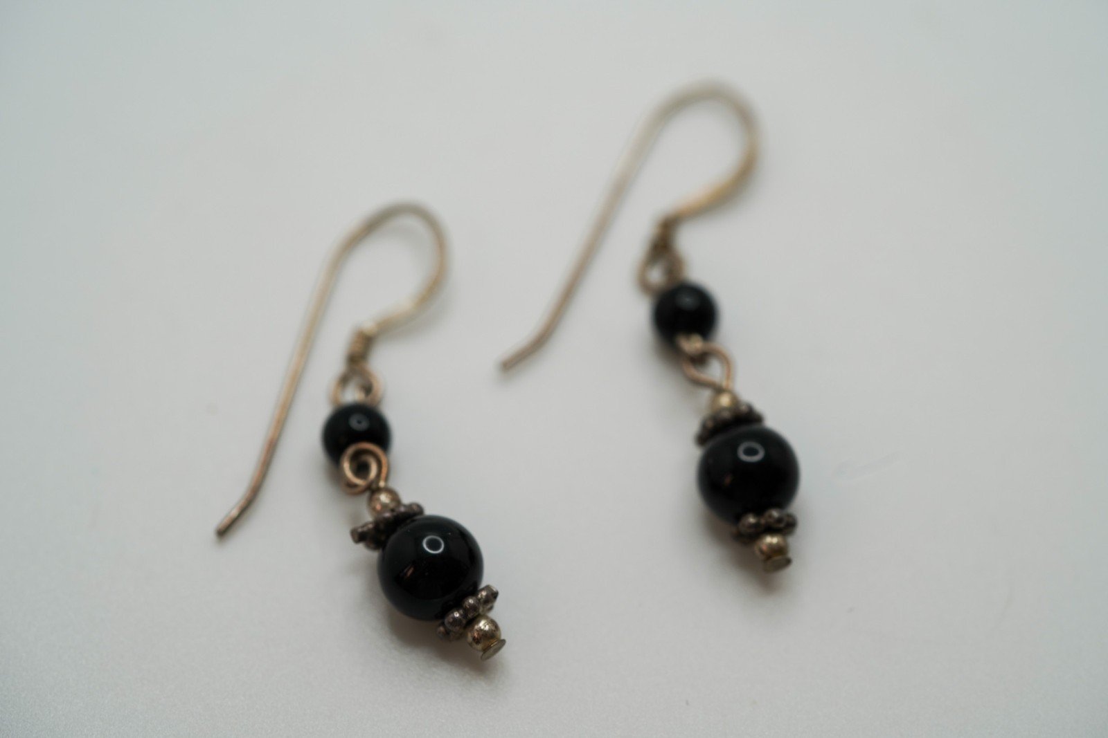 Vintage Sterling Silver Black Bead Earrings 3.6cm EB3