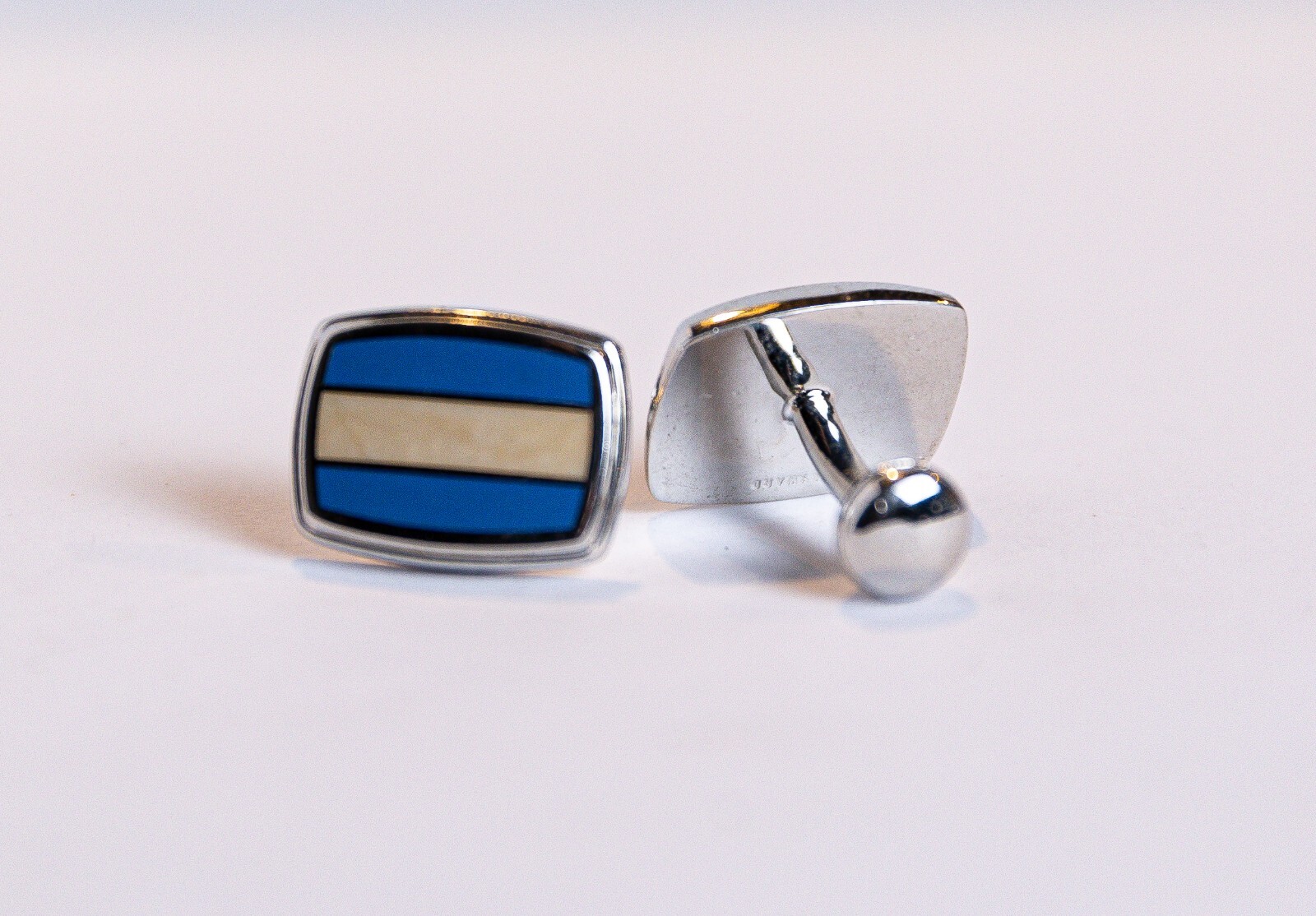 NEW (SET OF 2) Hayward Cufflinks Nautical Blue Ivory Silver Plated SIGNED