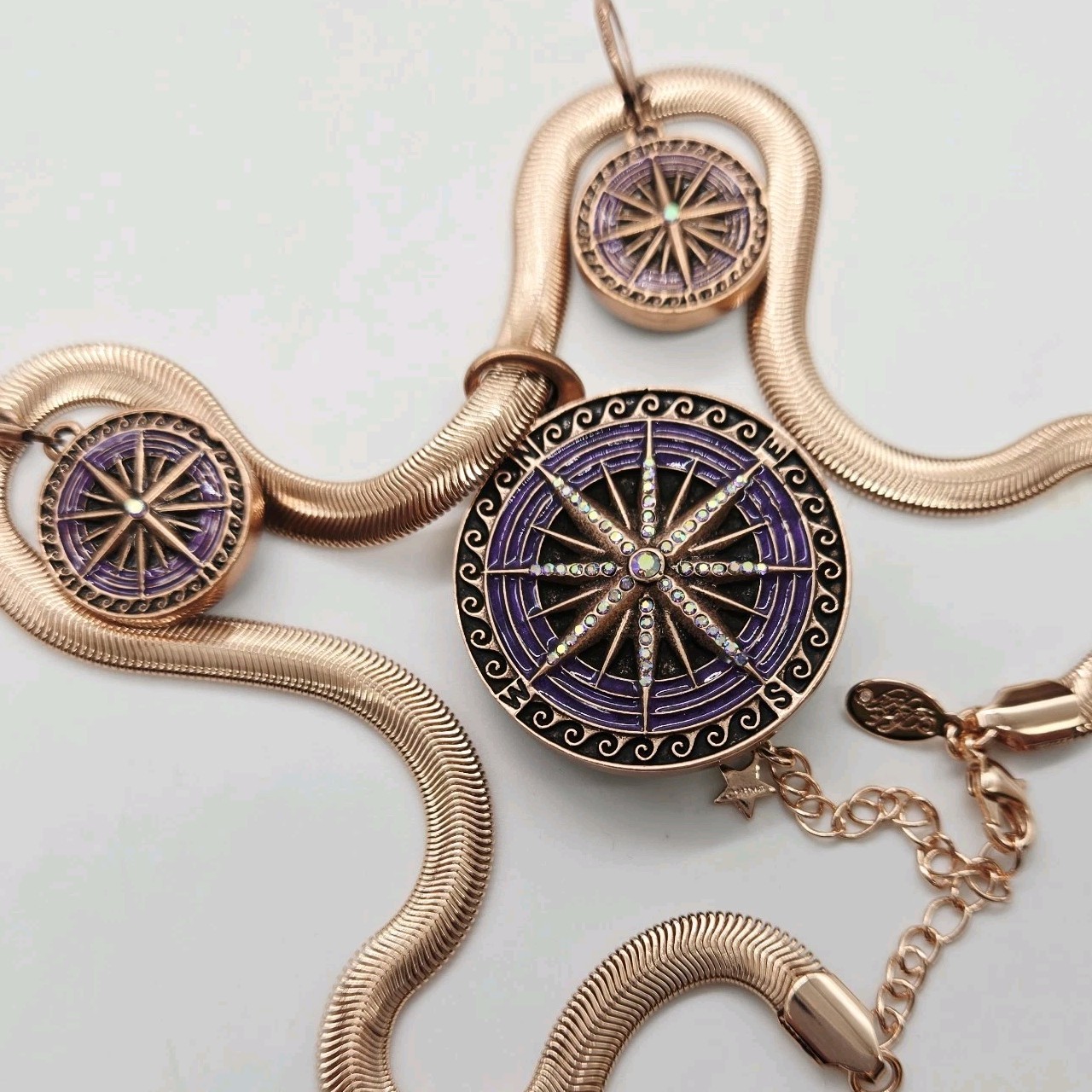 Kirks Folly Mystic Iridis Seaview Moon Compass Pendant Earrings Necklace 3pc set