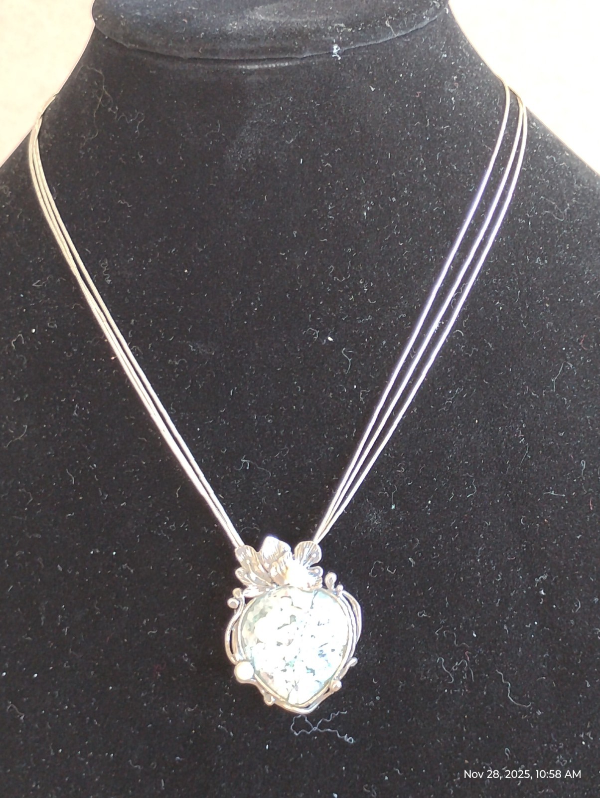 PAZ Creations PZ Israel Blue Roman Glass Necklace 925 Sterling Silver