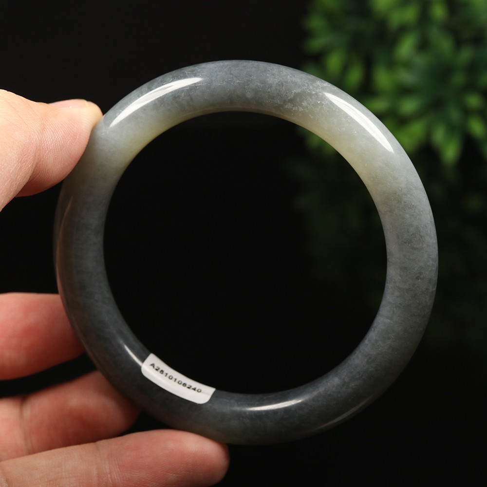 61mm Certified 100% Natural Grade A Black Green Xiu Jade Bangle Bracelet 12533