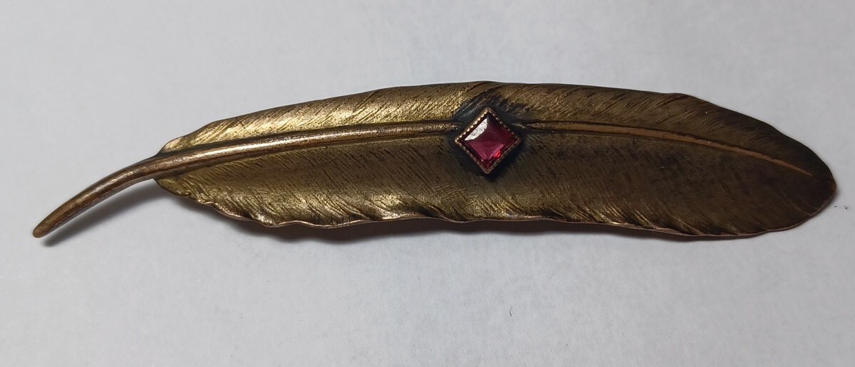 Antique Foster & Bailey Ruby Leaf Brooch Pin Costume Jewelry Marked F & B