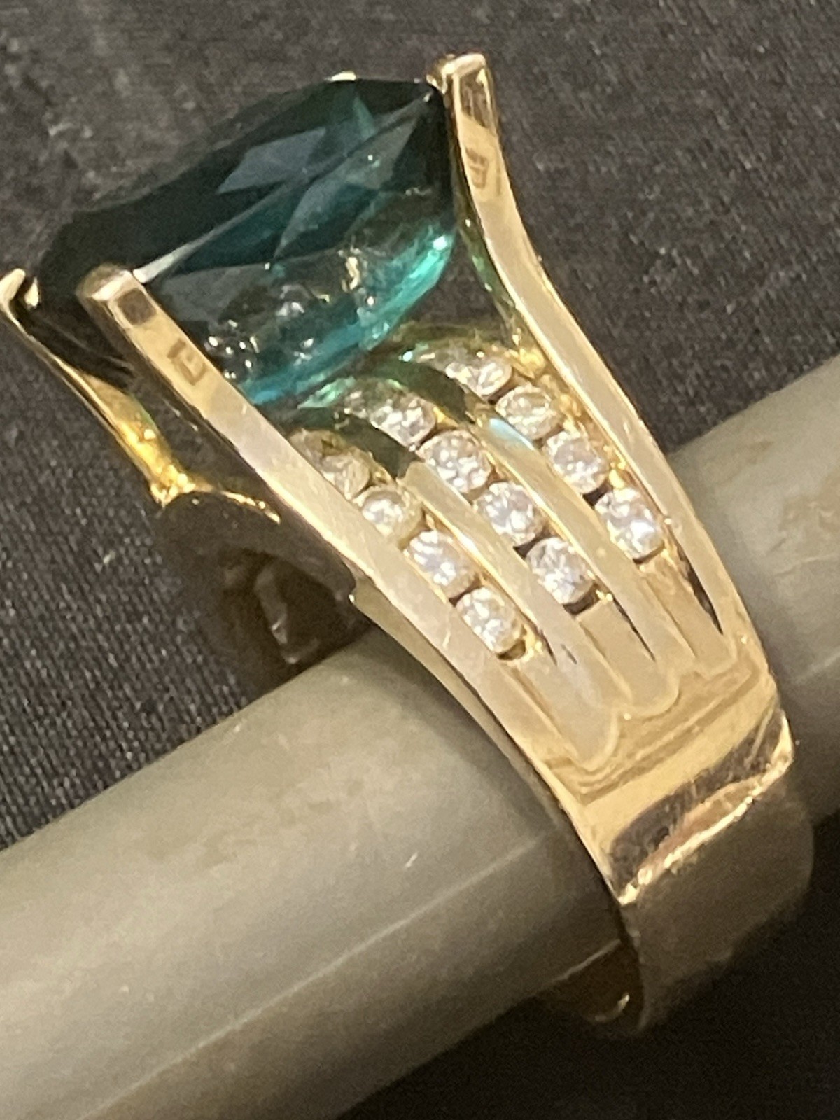 FRANK LAU CUSTOM 14k GOLD 7.74 CT INDICOLITE TOURMALINE DIAMOND RING 6.5 11,600