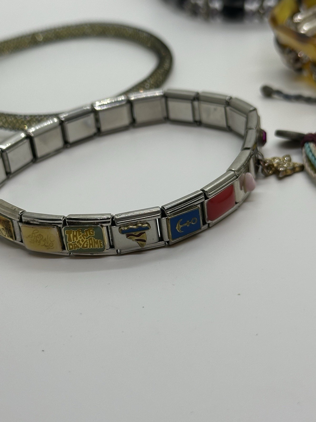 Mixed Bracelet Lot 5 Pc Acrylic Link Italian Charm Mesh Crystal Beaded Boho